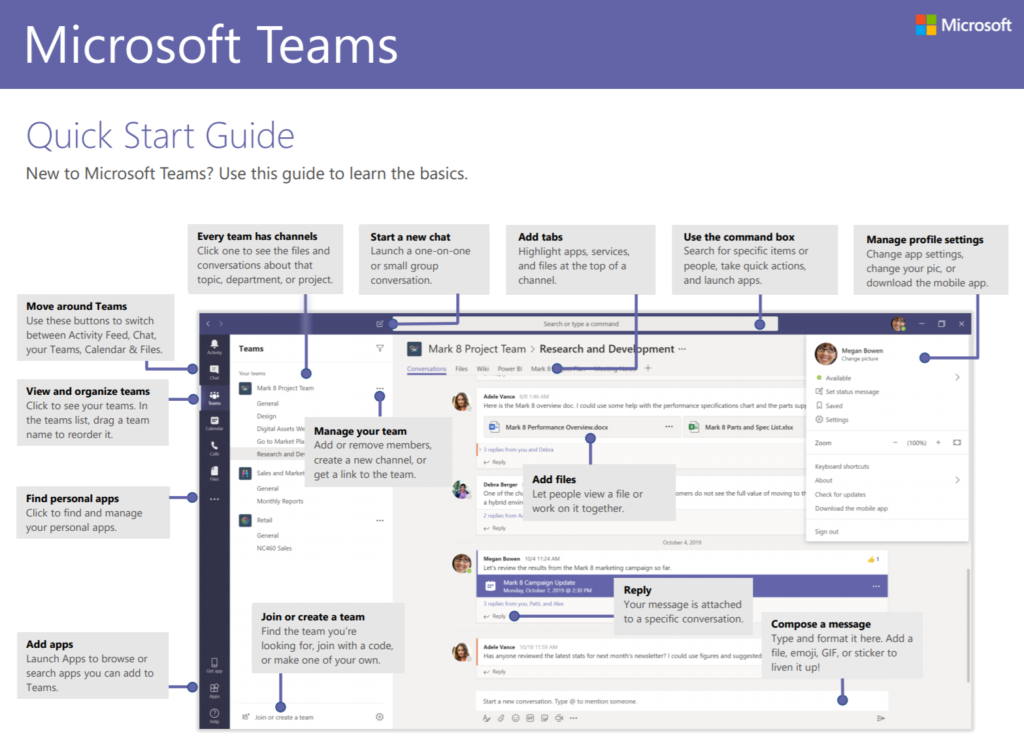 Microsoft Teams Quick Start Guide, from https://pulse.microsoft.com/uploads/prod/2020/03/Microsoft_Teams_Quickstart.pdf
