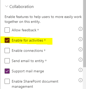 enabling a custom entity for activities on make.powerapps.com