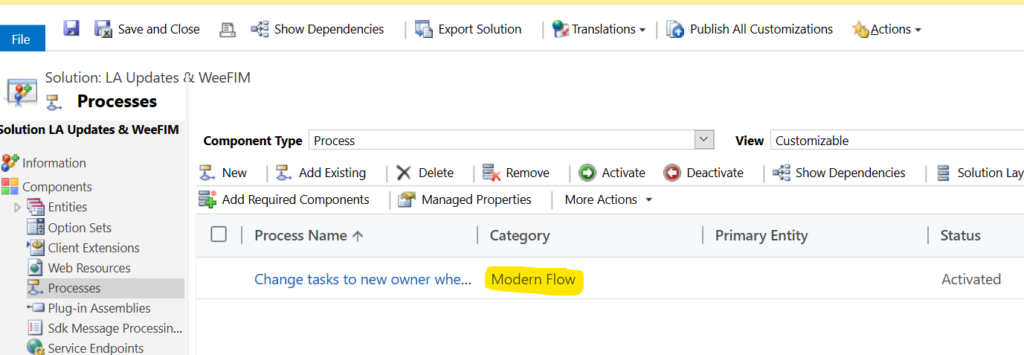 Solution manager showing processes