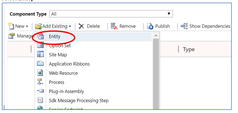Adding an existing Entity to a Solution file.