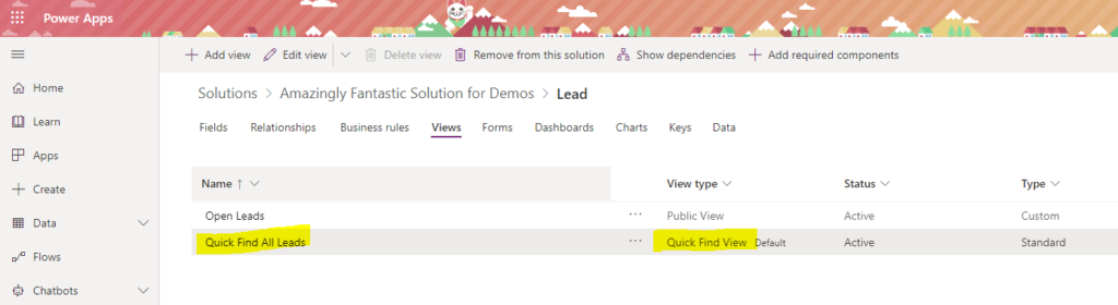 Add the Quick Find View to your Solution file at make.powerapps.com