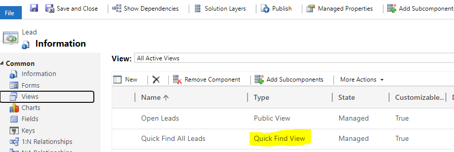 Add the Quick Find View for Leads to your solution file.