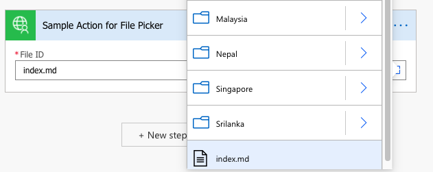 File picker example with a file selected