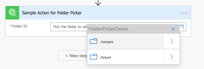 File picker example with a folder selected
