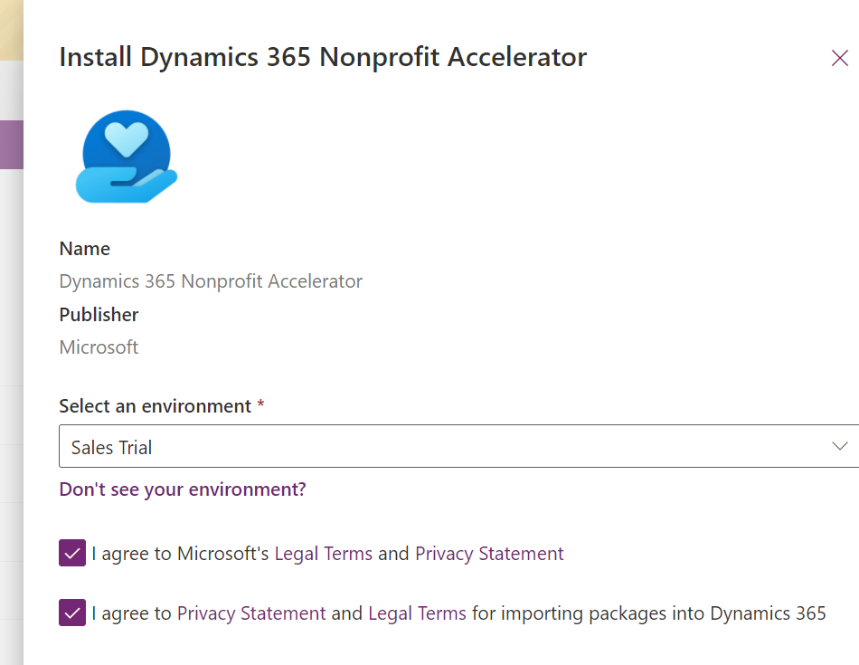 Install the Dynamics 365 NonProfit accelerator into your Power Apps environment