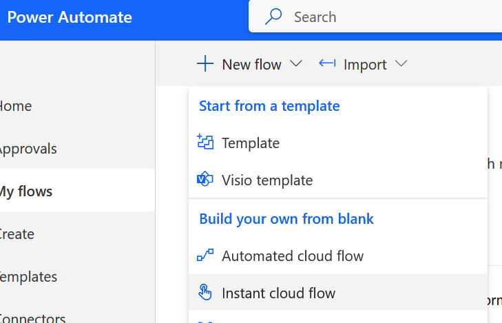 Start by creating an Instant Cloud Flow